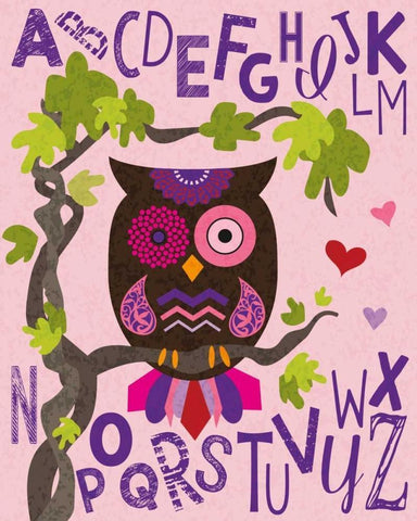 Owl Set Numlet Pinks 1 White Modern Wood Framed Art Print with Double Matting by Hogan, Melody