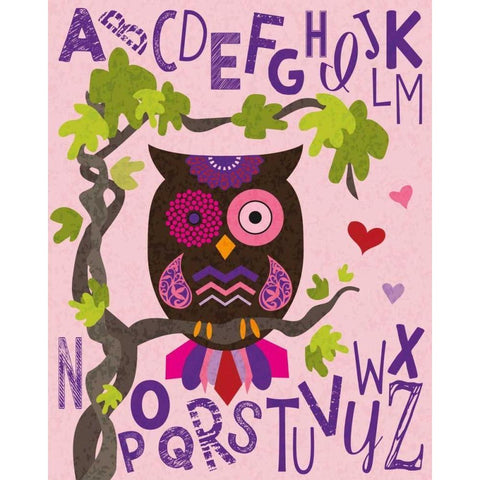 Owl Set Numlet Pinks 1 Black Modern Wood Framed Art Print by Hogan, Melody