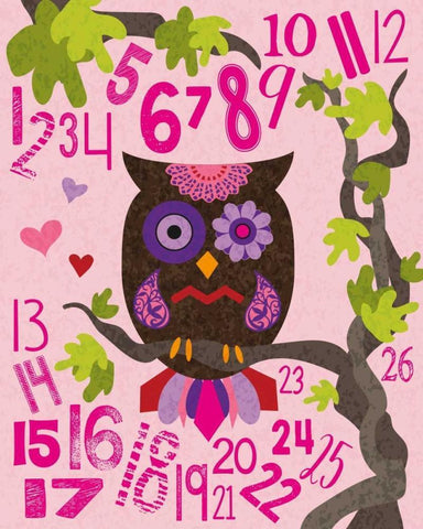 Owl Set Numlet Pinks 2 White Modern Wood Framed Art Print with Double Matting by Hogan, Melody