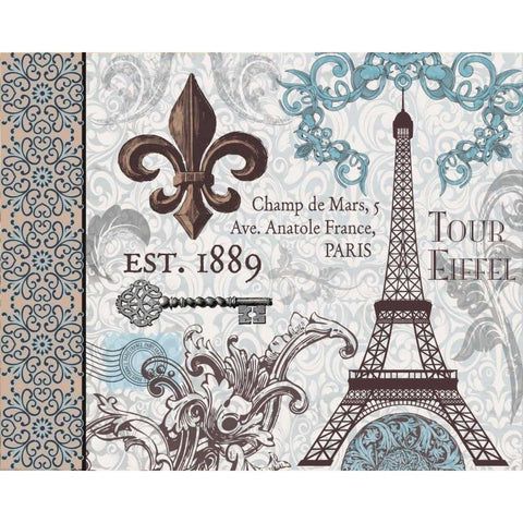 Paris Pair Rect Blue Brown 2 Gold Ornate Wood Framed Art Print with Double Matting by Hogan, Melody