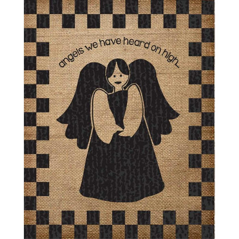 Burlap Christmas Angel Black Modern Wood Framed Art Print with Double Matting by Hogan, Melody