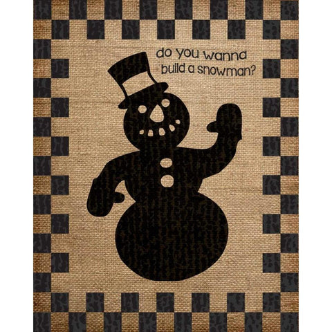 Burlap Christmas Snowman Black Modern Wood Framed Art Print with Double Matting by Hogan, Melody