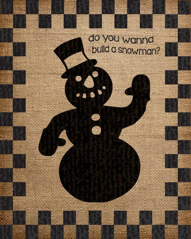 Burlap Christmas Snowman White Modern Wood Framed Art Print with Double Matting by Hogan, Melody