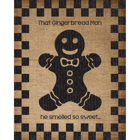 Burlap Christmas Gingerbread Man Gold Ornate Wood Framed Art Print with Double Matting by Hogan, Melody