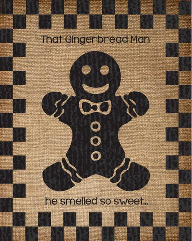 Burlap Christmas Gingerbread Man White Modern Wood Framed Art Print with Double Matting by Hogan, Melody