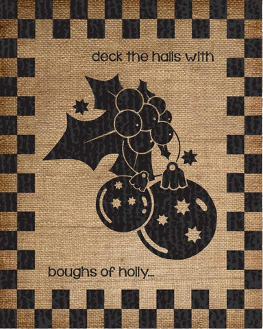 Burlap Christmas Mistletoe Black Ornate Wood Framed Art Print with Double Matting by Hogan, Melody