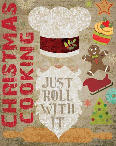 Santas Kitchen 3 White Modern Wood Framed Art Print with Double Matting by Hogan, Melody