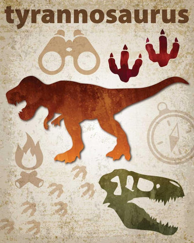 Tyrannosaurus Dinosaur White Modern Wood Framed Art Print with Double Matting by Hogan, Melody