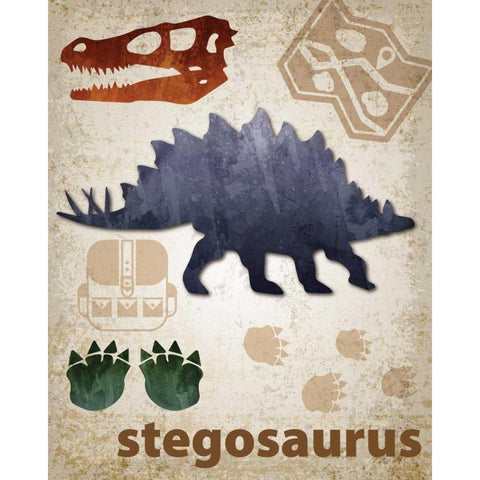 Stegosaurus Dinosaur White Modern Wood Framed Art Print by Hogan, Melody