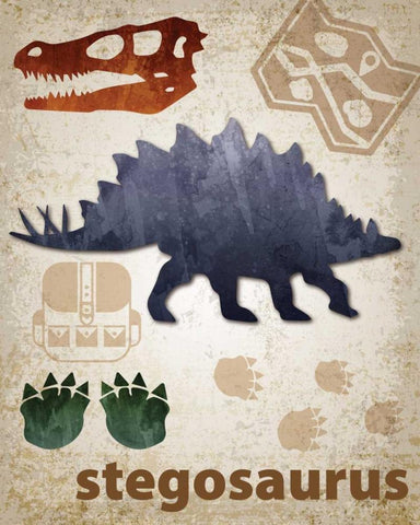 Stegosaurus Dinosaur Black Ornate Wood Framed Art Print with Double Matting by Hogan, Melody