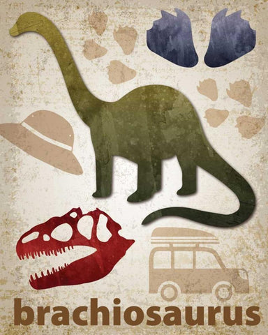 Brachiosaurus Dinosaur Black Ornate Wood Framed Art Print with Double Matting by Hogan, Melody
