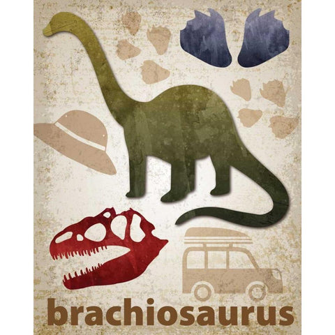 Brachiosaurus Dinosaur Black Modern Wood Framed Art Print by Hogan, Melody