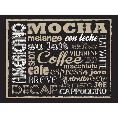 Mocha Coffee Type Black Modern Wood Framed Art Print with Double Matting by Hogan, Melody