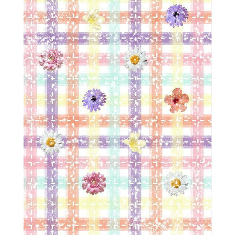 Unique Plaid with Flowers Gold Ornate Wood Framed Art Print with Double Matting by Hogan, Melody