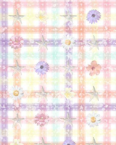 Whimsical Plaid with Flowers White Modern Wood Framed Art Print with Double Matting by Hogan, Melody