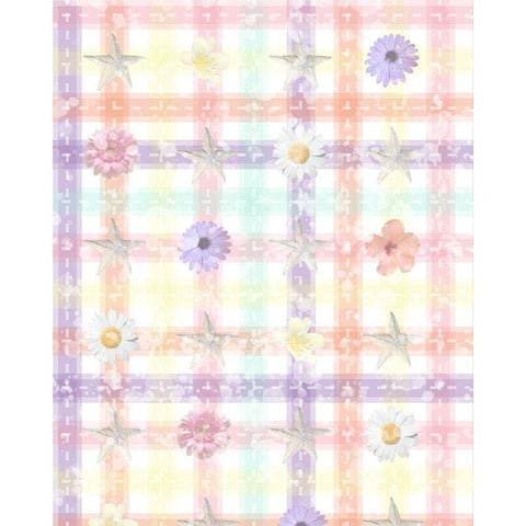 Whimsical Plaid with Flowers White Modern Wood Framed Art Print by Hogan, Melody
