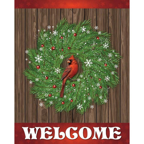 Cardinal Wreath Welcome 1 White Modern Wood Framed Art Print by Hogan, Melody