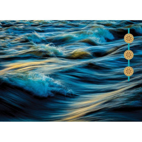 By the Sea Saffron Teal 4 Black Modern Wood Framed Art Print with Double Matting by Hogan, Melody