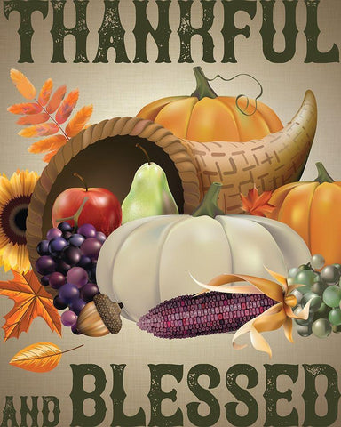 Thankful Blessed Flag White Modern Wood Framed Art Print with Double Matting by Hogan, Melody