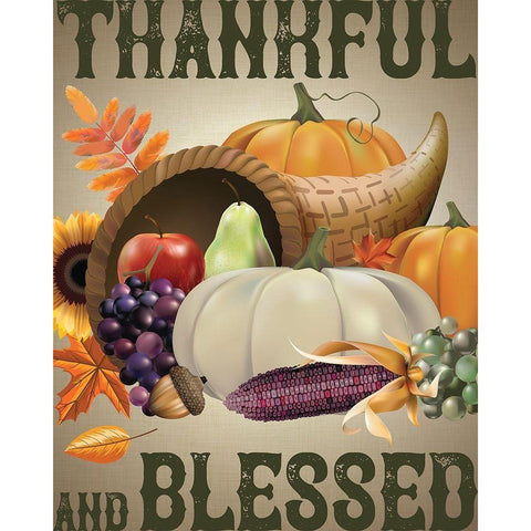 Thankful Blessed Flag Gold Ornate Wood Framed Art Print with Double Matting by Hogan, Melody