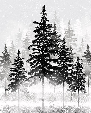 Misty Pines 1 Black Ornate Wood Framed Art Print with Double Matting by Hogan, Melody