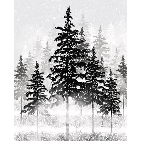 Misty Pines 1 Black Modern Wood Framed Art Print with Double Matting by Hogan, Melody