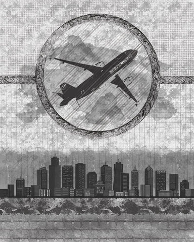 Skyline Airline 2 Black Ornate Wood Framed Art Print with Double Matting by Hogan, Melody