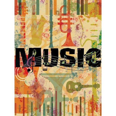 Retro Music Black Modern Wood Framed Art Print by Hogan, Melody