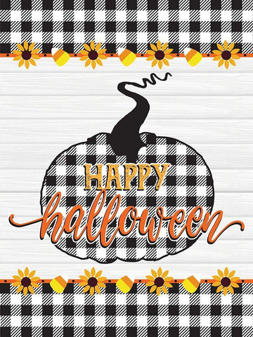 Happy Halloween Buffalo Plaid 1 Black Ornate Wood Framed Art Print with Double Matting by Hogan, Melody