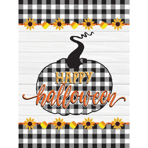 Happy Halloween Buffalo Plaid 1 White Modern Wood Framed Art Print by Hogan, Melody