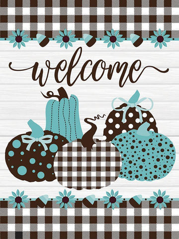 Welcome Pumpkins Buffalo Plaid 2 Black Ornate Wood Framed Art Print with Double Matting by Hogan, Melody
