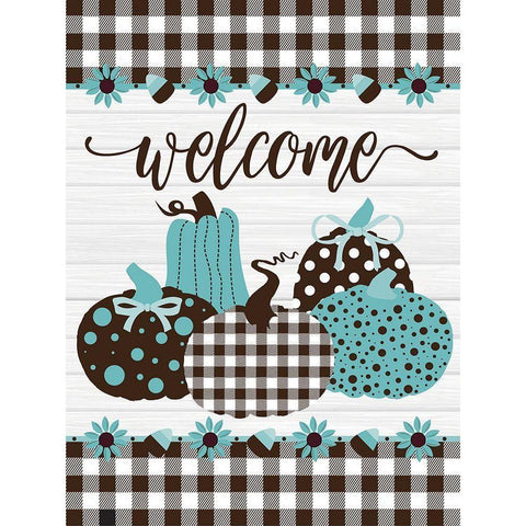 Welcome Pumpkins Buffalo Plaid 2 Black Modern Wood Framed Art Print with Double Matting by Hogan, Melody