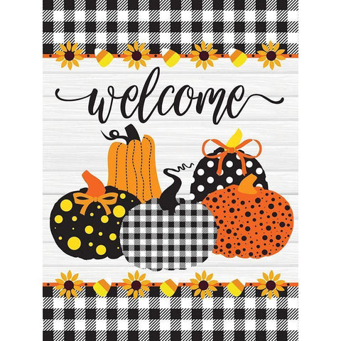 Welcome Pumpkins Buffalo Plaid 3 White Modern Wood Framed Art Print by Hogan, Melody