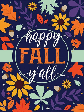 Navy Fall Floral White Modern Wood Framed Art Print with Double Matting by Hogan, Melody