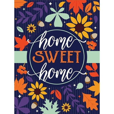 Navy Home Sweet Home Fall Floral Black Modern Wood Framed Art Print with Double Matting by Hogan, Melody