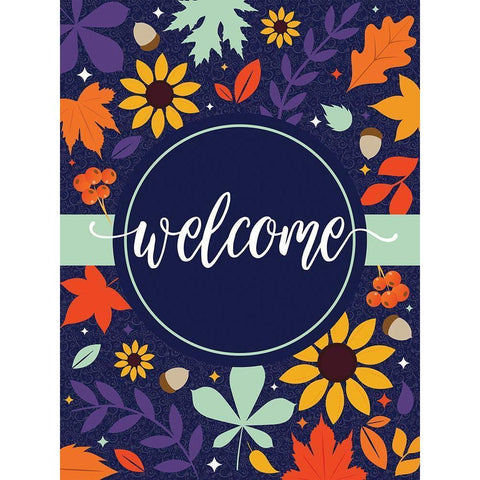 Navy Welcome Fall Floral Gold Ornate Wood Framed Art Print with Double Matting by Hogan, Melody