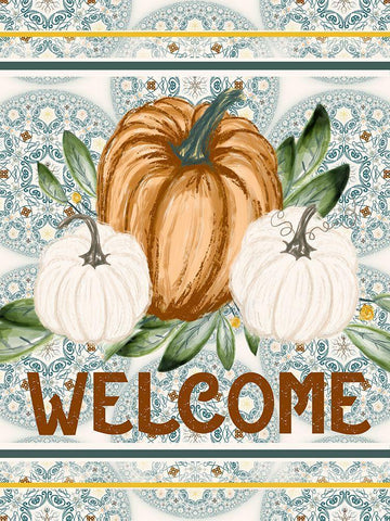 Welcome Pumpkin Mandala Black Ornate Wood Framed Art Print with Double Matting by Hogan, Melody