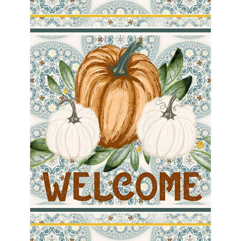 Welcome Pumpkin Mandala Black Modern Wood Framed Art Print by Hogan, Melody