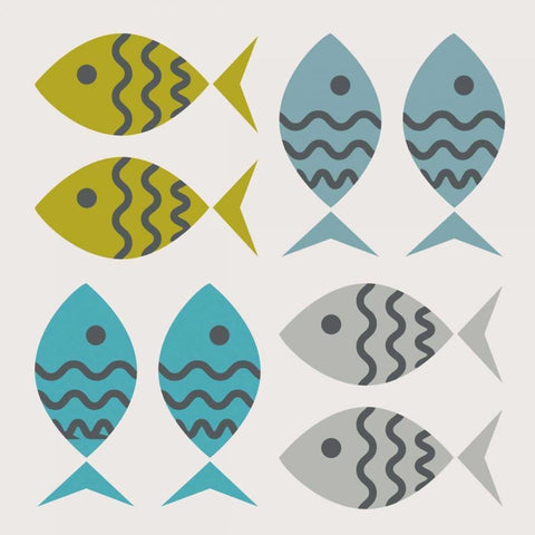 Fishy March Black Modern Wood Framed Art Print with Double Matting by Hogan, Melody