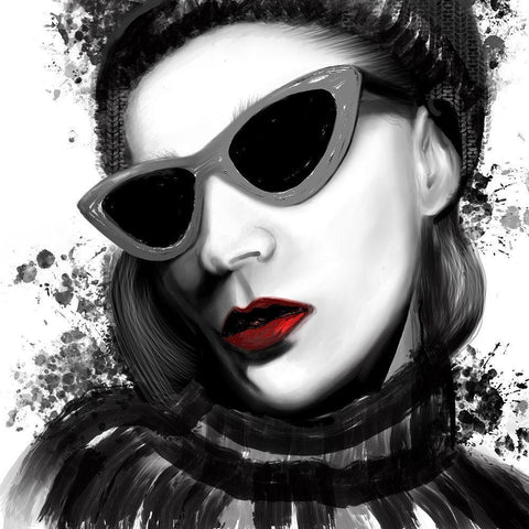 Fashion Portrait Red Lips 1 White Modern Wood Framed Art Print by Hogan, Melody