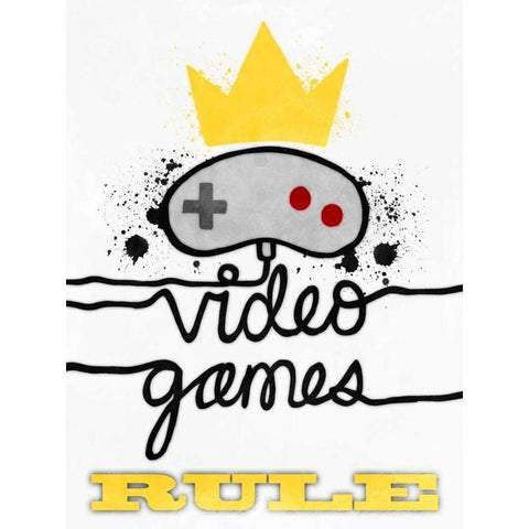 Video Games Rule Gold Ornate Wood Framed Art Print with Double Matting by Prime, Marcus