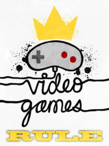 Video Games Rule White Modern Wood Framed Art Print with Double Matting by Prime, Marcus