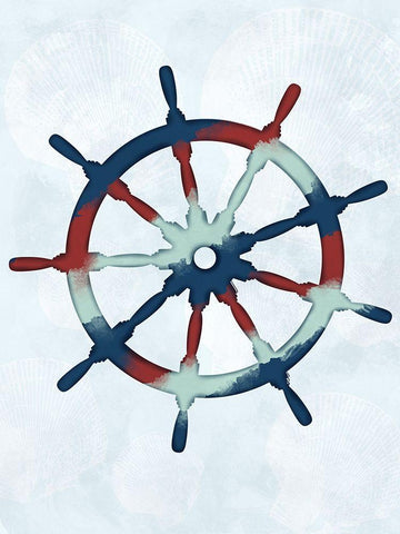 Stripped Ship Wheel White Modern Wood Framed Art Print with Double Matting by Prime, Marcus