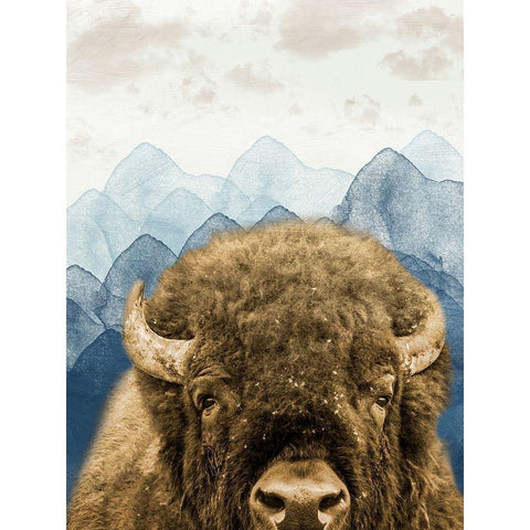 Mountain Fluffy Bison Gold Ornate Wood Framed Art Print with Double Matting by Prime, Marcus
