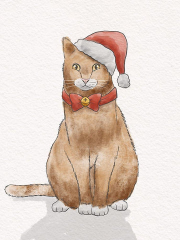 Holiday Kitty White Modern Wood Framed Art Print with Double Matting by Prime, Marcus