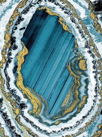Golden Teal Geode 1 White Modern Wood Framed Art Print with Double Matting by Prime, Marcus