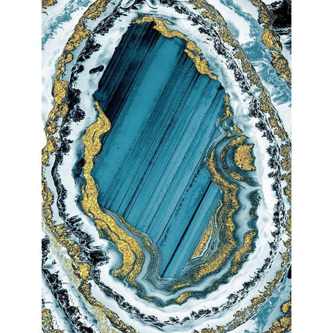 Golden Teal Geode 1 Black Modern Wood Framed Art Print by Prime, Marcus