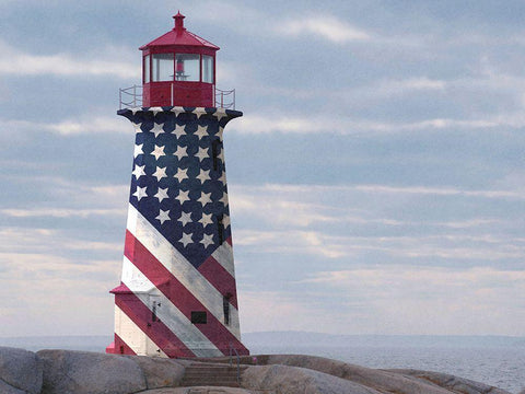 American Lighthouse White Modern Wood Framed Art Print with Double Matting by Prime, Marcus