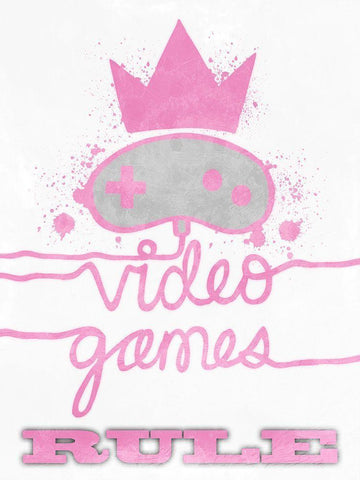 Girl Games Rule White Modern Wood Framed Art Print with Double Matting by Prime, Marcus