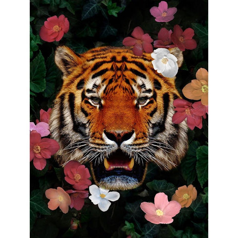 Peeking Floral Beast Gold Ornate Wood Framed Art Print with Double Matting by Prime, Marcus